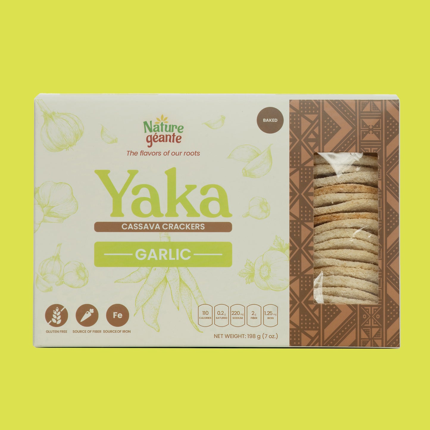 Nature Géante Yaka Crackers, Cassava Crackers Garlic 198 g